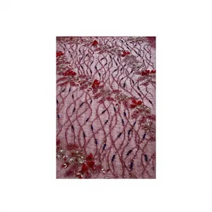 Meilleur Prix Tissu Perlé Thermocollant 100% Polyester de Luxe Brodé de Zircons en Maille Occultante pour Robe de Mariée Fille - Product Image 1