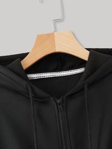 Women's Hooded Front Crop <b>Top</b> Hoodies Black Color <b>Cherry</b> Print Eco-Friendly Fleece Winter Style Short Solid Color Knitted Autumn - Product Image 3