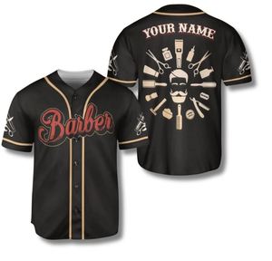 Maglia da Baseball da Barbiere da Uomo a Maniche Corte, Scollo a V Stampato, Vestibilità Regolare Casual in Tessuto con Design a Lettere e Bordi a Contrasto - Product Image 2