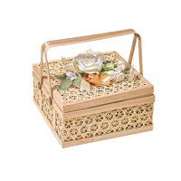 Boîte cadeau de luxe à deux niveaux en bambou, panier de rangement en bambou brun tissé à la main, emballage décoratif écologique naturel pour coffret cadeau