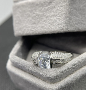 Moissanite Men's Engagement and <b>Wedding</b> <b>Ring</b> Tension Setting Micro Pave Rhodium Plated 925 Sterling Silver <b>for</b> Anniversary Gift - Product Image 5