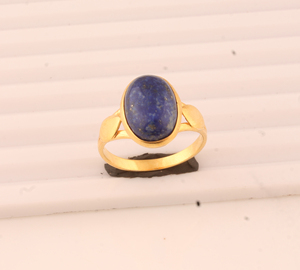 Natural <b>Lapis</b> <b>Lazuli</b> Oval Gemstone Solitaire <b>Ring</b> 18K Gold Plated Sterling Silver Handcrafted Classic Party Blue - Product Image 2
