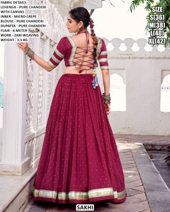 Lehenga Choli nupcial Noor-e-Magenta, largo hasta el suelo, tradicional, de Chanderi, para Diwali, bodas y fiestas, de secado rápido - Product Image 4