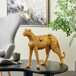 Escultura Metálica de Guepardo Dorado de Lujo, Estatua de Gato Salvaje para Sala de Estar, Oficina, Mesa, Estante y Decoración de Hogar con Temática Safari - Product Image 3