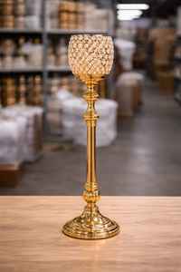 Ensemble de porte-bougies en bois massif de luxe avec dessus en métal doré – Centre de table rustique et moderne pour la décoration de mariage et d'hôtel - Product Image 6