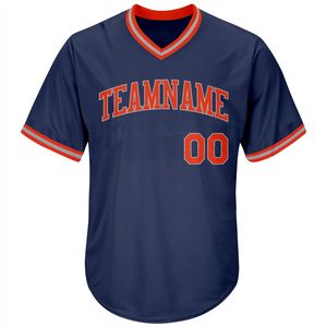Camiseta de Béisbol Personalizada con Cuello en V, Azul Marino, Manga Corta para Hombre, Nombre del Equipo Impreso, Ropa Deportiva de Poliéster que Absorbe la Humedad - Product Image 1