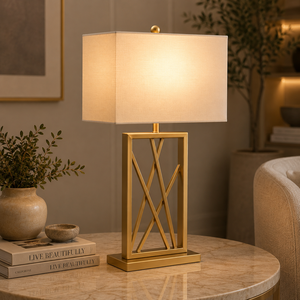 Orbit Frame Metal Table Lamp with Open Iron Ring Base Premium Linen <b>Drum</b> <b>Shade</b> Warm Ambient <b>Lighting</b> for Modern Interiors - Product Image 3
