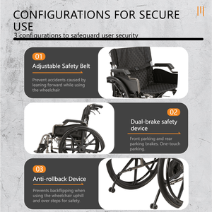 Sedia a rotelle manuale da trasporto in lega di alluminio da 20 pollici con freni a mano anteriori e posteriori bloccabili, ruote posteriori rimovibili rapidamente da 24 pollici, sedili Nanometer - Product Image 4