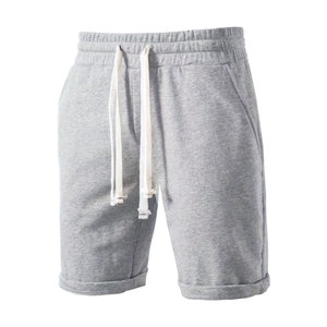 Pantalones Cortos de Algodón Gris para Hombre, Cierre con Cordón, Cintura Media, Estilo Casual, Color Sólido, Tejido de Punto, Transpirable - Product Image 1