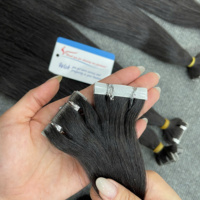 Pita Perekat Tak Terlihat Pure Essence Hitam Alami 100% Rambut Manusia Vietnam Jahitan Ganda Mesin Siap Kirim Perekat Kuat Virgin