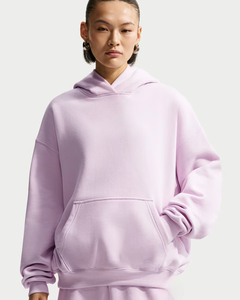 Sudadera con capucha extragrande para mujer, con hombros caídos, bolsillo canguro, color morado claro liso, estilo casual. - Product Image 1