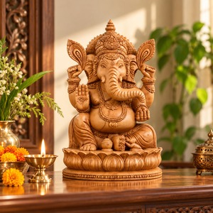 Statue en bois de Ganesh, idole du dieu Ganesha, décoration intérieure hindoue, pooja mandir, cadeau spirituel, artisanat indien, décoration de festival, pour offrir en cadeau. - Product Image 1