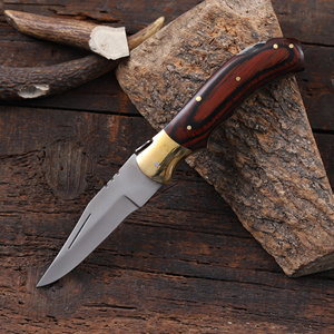 มีดพับใบมีดสแตนเลส ด้ามไม้ปักก้า พร้อมปลอกหนังสั่งทำพิเศษ พกพาสะดวก ใช้ได้ทั้งล่าสัตว์ ตั้งแคมป์ และงานอุตสาหกรรม - Product Image 2