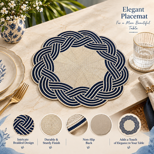 Elegant Beaded Round <b>Placemat</b> | <b>Navy</b> Braided Design Table Mat for Dining Kitchen Home Decor Handmade Table Setting Accessory Set - Product Image 5
