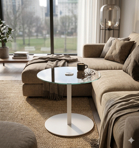 Modern Adjustable Height Iron Coffee <b>Table</b> with Glass Top <b>Small</b> <b>Round</b> Design for Apartment Living Room Furniture by Lumetal - Product Image 2