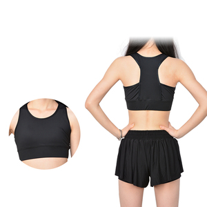 Soutien-gorge de sport noir pour femme avec fermeture élastique à taille mi-haute, short fluide en spandex respirant imprimé pour le yoga et l'entraînement en salle de sport - Product Image 2