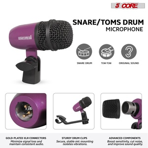 Kit de Micrófonos de Batería de 5 Núcleos, 7 Piezas, Micrófonos de Batería Totalmente Metálicos, Tom/Snare y Platillos, Juego de Micrófonos con Cable para Instrumentos de Percusión - Product Image 3