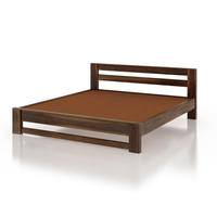 Base de Cama Plegable Hecha a Mano con Acabado en Teca, Tamaño King, Diseño Bohemio Moderno con Soporte de Láminas de Madera Ajustable