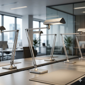 Lampe de bureau LED à double bras réglable, base E27 - Diffuseur à grille douce et éclairage bidirectionnel - Pour hôtel et décoration intérieure - Product Image 4