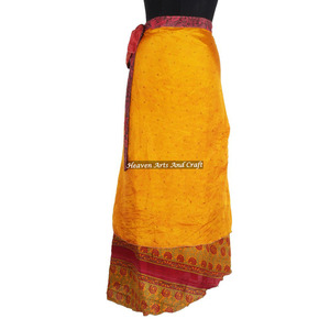 Jupe longue en soie de créateur, longueur genou, à enrouler, double couche, réversible, style sari magique, sexy, vintage - Product Image 6