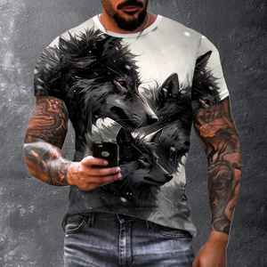 Camiseta de Moda para Hombre con Estampado de Lobo, Sublimación Digital 3D, Manga Corta, Cuello Redondo, Transpirable, Estilo Urbano, Informal, con Diseño Animal - Product Image 3