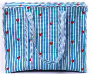 Blue Striped Heart <b>Quilted</b> Handmade Cotton <b>Tote</b> <b>Bag</b> with Zipper Closure Chains Cute Heart Print Lightweight Travel Shopping <b>Bag</b> - Product Image 1