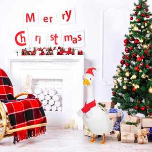 Christmas Porch Outfits Xmas Hat Lawn Plastic Cement Goose Statue Clothes Costume for Party Patio Yard Outdoor <b>Scarf</b> Style - Product Image 6