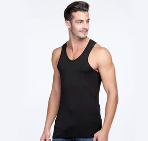 Camiseta sin mangas de punto liso verde oliva para hombre, estilo casual teñido liso - Product Image 2