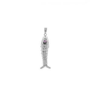 Pendentif breloque en laiton plaqué argent avec zircone cubique rose en forme d'œil de poisson pour la fabrication de bijoux et colliers - Product Image 1