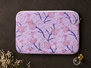 Housse pour ordinateur portable matelassée à motifs floraux, pochette pour tablette avec fermeture éclair, sac de transport protecteur pour le bureau et les voyages, imprimé à la main, 250 g/m² - Product Image 1