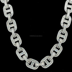Collar de Cadena Cubana de Plata de Ley 925 con Diamantes de Moissanita Iced Out de Corte Baguette y Redondo, Estilo Ancla, Hip Hop, Regalo Unisex para Fiestas - Product Image 1