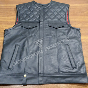Chaleco de Cuero Genuino de Vaca con Corte de Diamante Personalizado para Hombre, Nuevo Chaleco de Motociclista sin Mangas, Moderno, Casual, para Invierno - Product Image 1