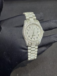 2026 Latest Fully VVS Moissanite Diamond <b>Studded</b> Stainless Steel Analog 20mm Band Iced Out Fashion <b>Men's</b> Wrist Watch - Product Image 4