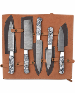 Coffret de 5 couteaux de chef LEGACY BLADES, acier Damas 67 couches, faits main, durables, tranchants, ambidextres, manche en résine professionnelle - Product Image 3
