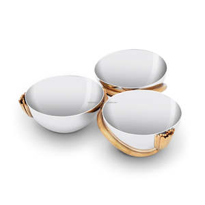 Moderno Servidor de Condimentos de 3 Secciones con Hojas Decorativas Plateadas, Nuevo, Decoración para el Hogar, Acero Inoxidable con Borde Dorado - Product Image 2