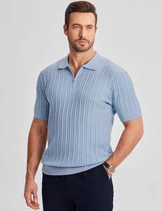 Chemises polo à col zippé pour hommes, en tricot texturé, décontractées, à manches courtes, légères, pour les vacances, pour le golf - Product Image 2