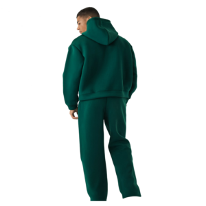 Chándal con Capucha Verde Oscuro, Cierre de Cremallera, Color Sólido, Estilo Casual con Bolsillos Laterales, Estilo Otoñal - Product Image 2