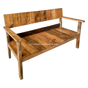 Canapé long rustique artisanal en bois de bateau recyclé, démontable, couleur naturelle, écologique, pour intérieur/extérieur, hôtel, maison, villa - Product Image 3