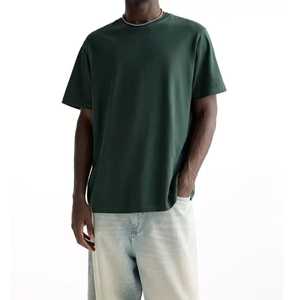 Camiseta de Manga Corta para Hombre, Cuello Redondo, Color Verde Sólido, 100% Algodón Jersey, Corte Holgado, Estilo Casual, Antiencogimiento, 240g - Product Image 1