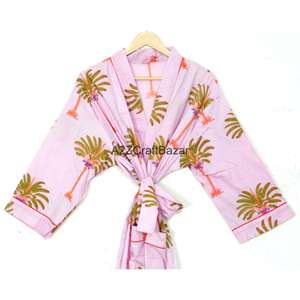 Kimono Informal 100% Algodón, Ropa de Dormir, Ropa de Playa, Diseño Floral Indio, Transpirable, de Secado Rápido, con Cordón Ajustable, para Verano, Invierno y Primavera - Product Image 3