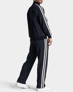 Ensemble de survêtement pour homme, veste et pantalon à fermeture éclair noire personnalisée avec rayures, design tendance, respirant, vêtements de sport pour homme - Product Image 4