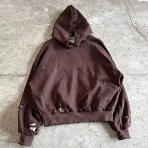 เสื้อสเวตเชิ้ตผู้ชายทรงโอเวอร์ไซส์สีน้ำตาลผ้าเฟรนช์เทอร์รี่มีฮู้ด ดีไซน์เว้าแบบโกธิค เหมาะสำหรับใส่ในฤดูใบไม้ร่วง - Product Image 2