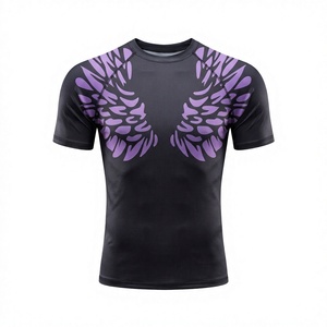 Camiseta de Compresión para Mujer, Negra, Manga Larga, Transpirable, con Estampado de Alas Púrpuras y Logotipo Sublimado en la Parte Delantera, para BJJ y MMA - Product Image 2