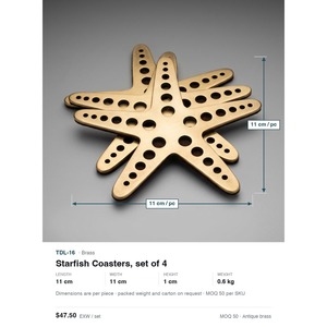 Promotional Coaster Set of 4 Hand Pierced Solid Brass Starfish Coasters with Felt Backing Antique Metal Home Decor - Product Image 5
