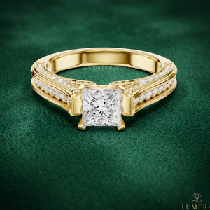 Bague de fiançailles en diamant de laboratoire taille princesse |   Bague de mariage pour femme en or plaqué 18 carats certifiée IGI, couleur D, luxe - Product Image 1