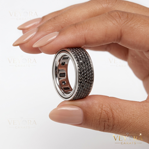 Anillo de Moissanita Negra Totalmente Cubierto de Diamantes, Funda Protectora de Plata de Ley 925 - Product Image 2