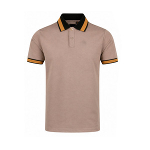 EKIN IMPEX Men's Casual Polo Shirt And Shorts <b>Set</b> Beige With Black And Orange Trim Breathable <b>Knitted</b> Summer Wear T Shirts <b>Set</b> - Product Image 3