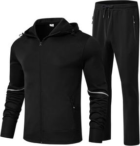 Men's Black Nylon Lightweight Tracksuit Set Full <b>Zip</b> Hoodie Jogger Pants Breathable Windproof Sportswear for Running Gym - Product Image 4