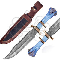Couteau de survie Bowie en acier Damas pour la chasse, le camping et la randonnée, durable et multi-usages, avec manche en os de chameau