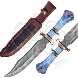 Couteau de survie Bowie en acier Damas pour la chasse, le camping et la randonnée, durable et multi-usages, avec manche en os de chameau - Product Image 5